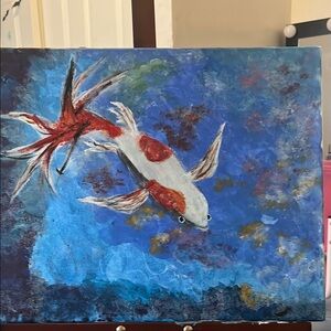Red and Blue Abstract Fish Painting